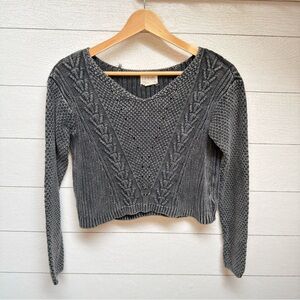La Hearts 100% Cotton Cropped Charcoal V-Neck Sweater - XS